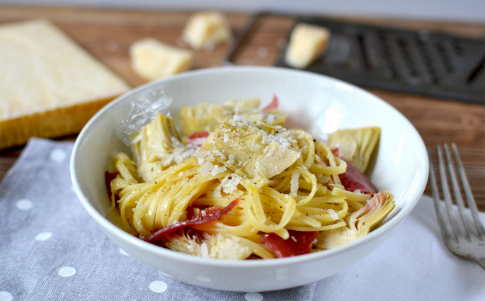 Linguine artichauts et coppa