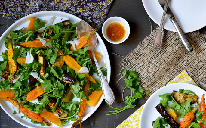 Salade de carottes et d'aubergines rôties