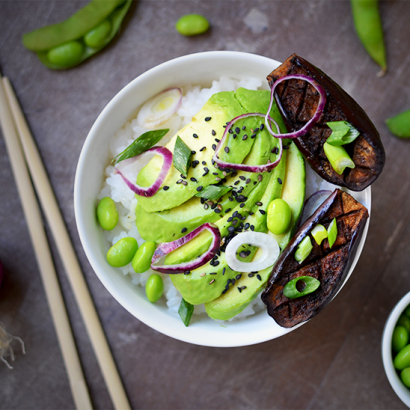 aubergines rôties au miso, riz vinaigré ©TendanceFood.com