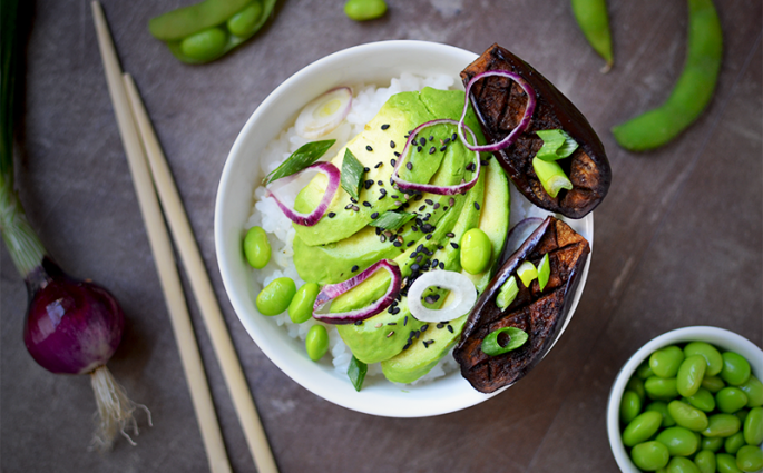 aubergines rôties au miso, riz vinaigré ©TendanceFood.com